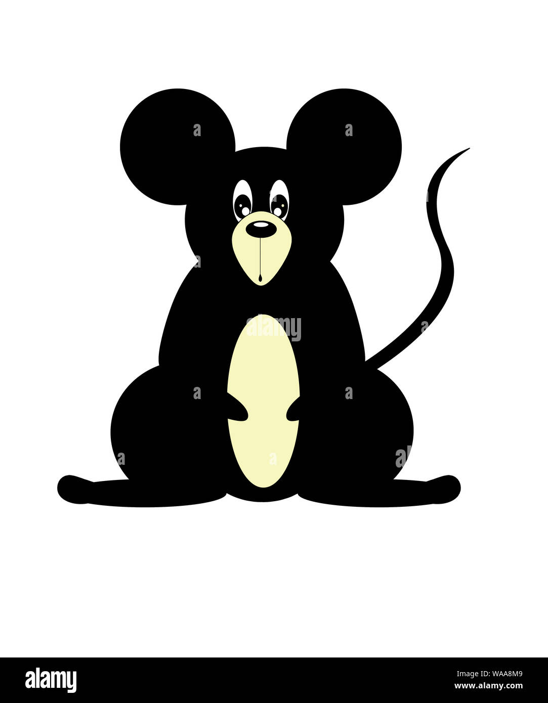 Kawaii illustrazione. Stupisce poco mouse nero isolato su sfondo bianco. Foto Stock