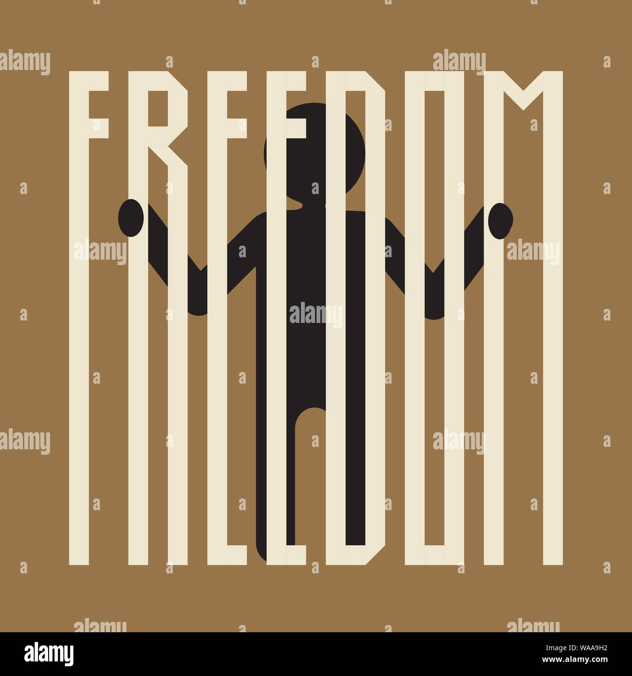 L' illusione di libera scelta una persona dietro le sbarre formando una libertà di parola Illustrazione Vettoriale