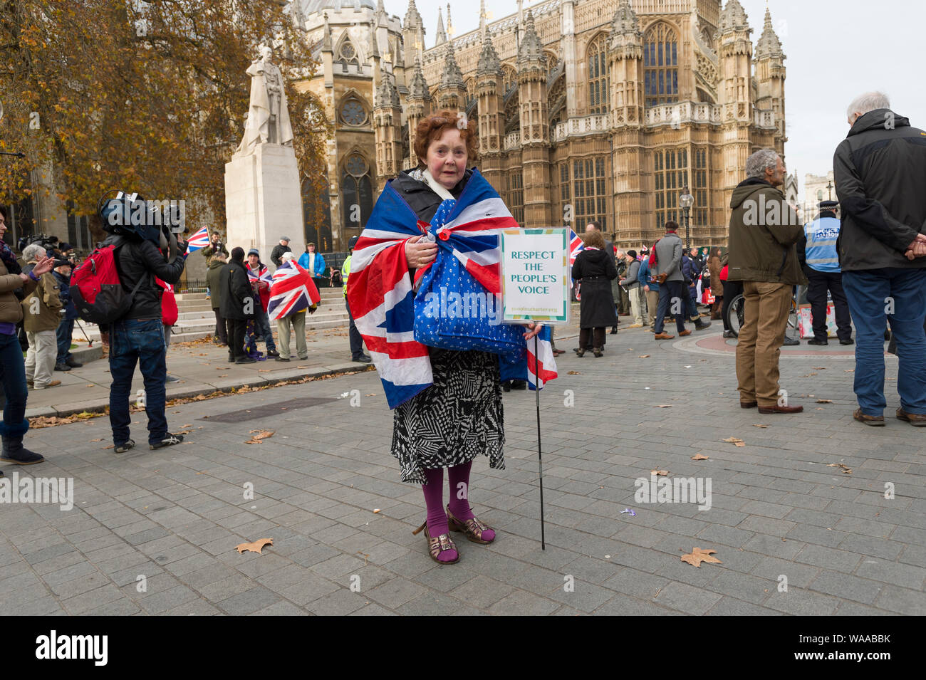 Pro Brexit protesta, al di fuori della Camera dei comuni, per contrassegnare il 5 mesi poiché il Regno Unito ha votato per lasciare l'Unione europea. Londra, Gran Bretagna. Foto Stock