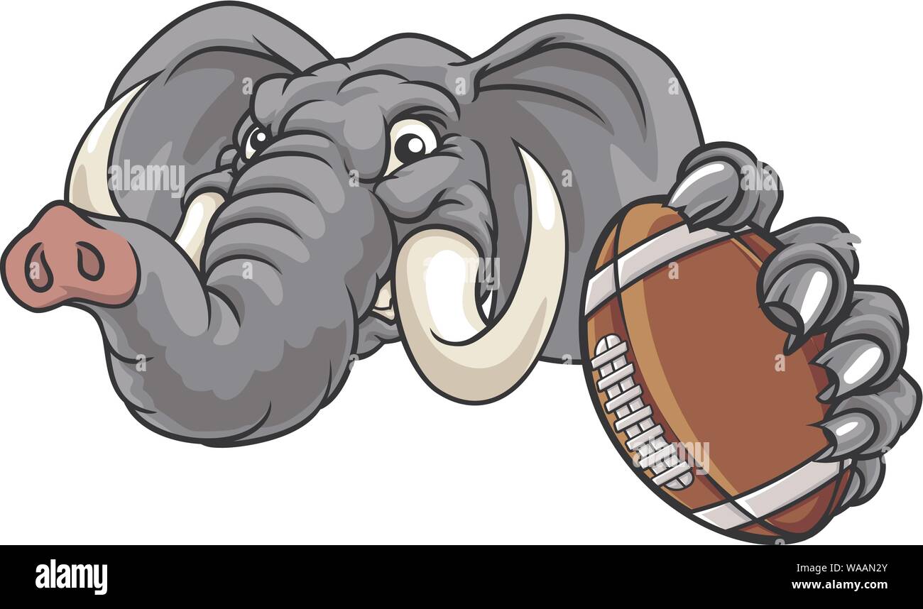 Elephant Football Americano Sport a sfera mascotte Illustrazione Vettoriale