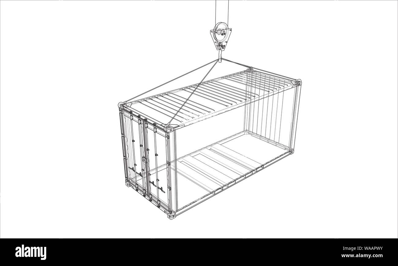 Contenitore di carico. Filo-stile cornice Illustrazione Vettoriale