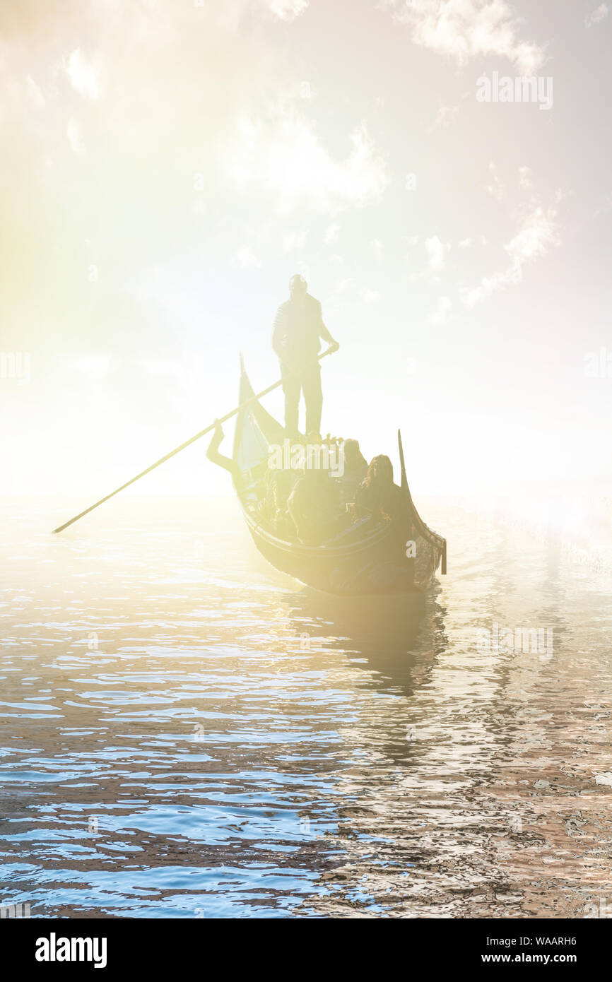 Venezia, Italia - Sep 30, 2018: gondoliere in giri in gondola con i turisti sul Canal Foto Stock