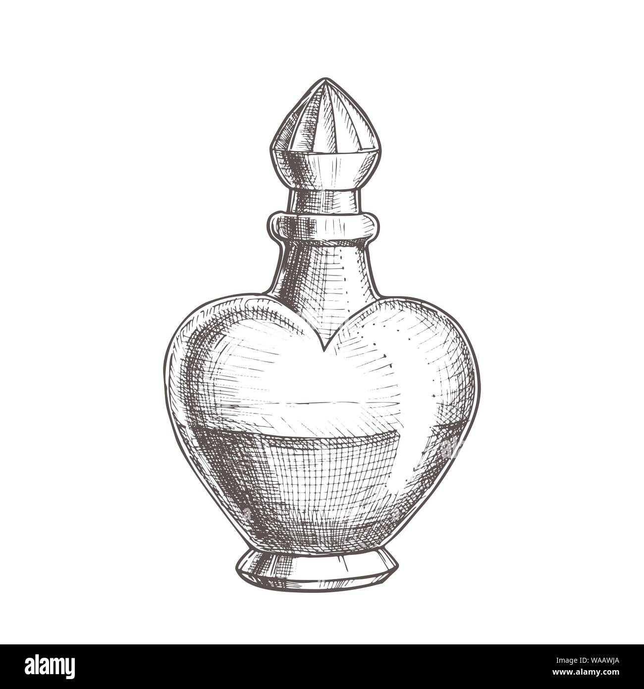 Bottiglia di pozione in forma di cuore vettore monocromatica Illustrazione Vettoriale