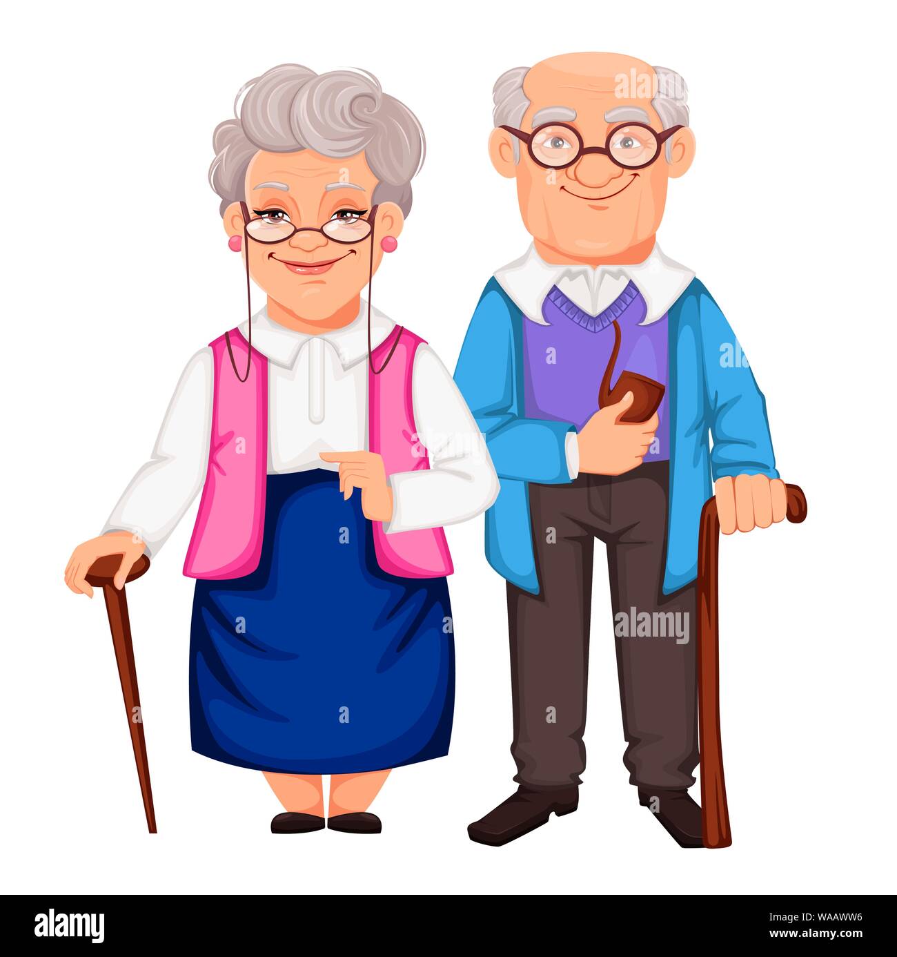 Felice Giorno dei Nonni. Allegro nonno e la nonna i personaggi dei cartoni  animati. Illustrazione Vettoriale su sfondo bianco Immagine e Vettoriale -  Alamy