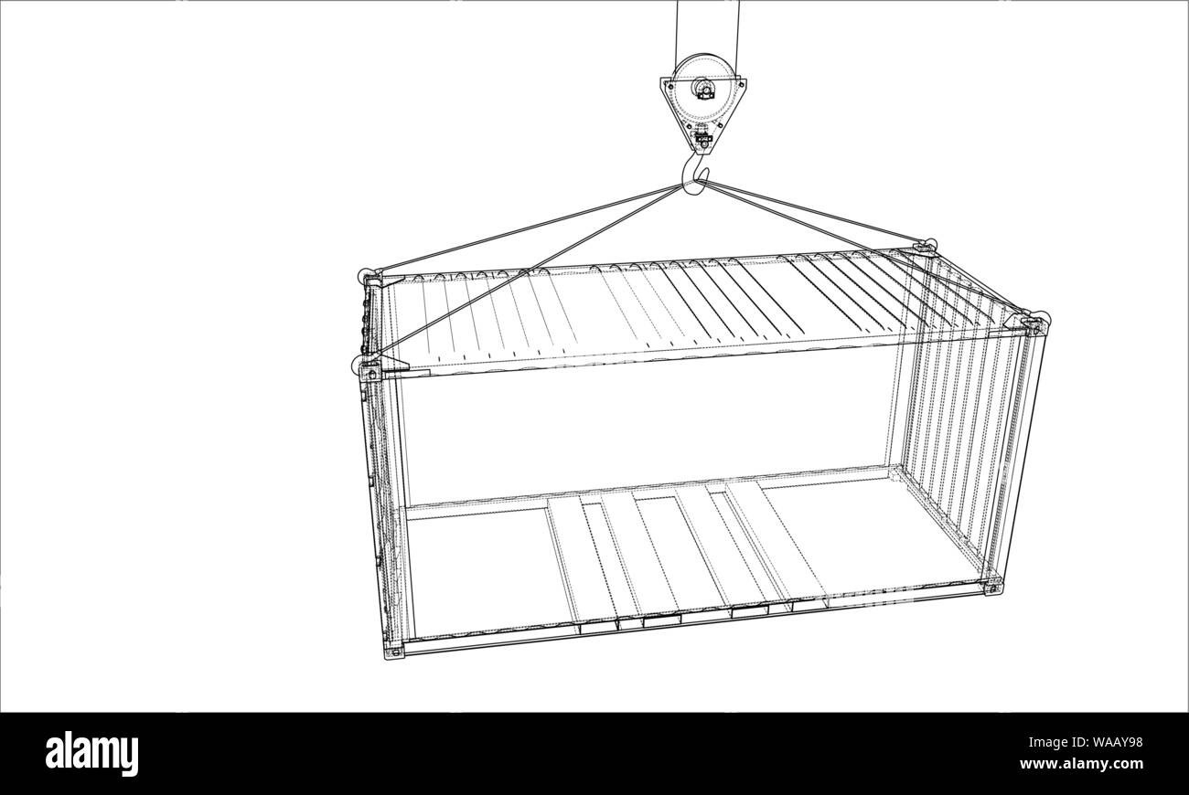Contenitore di carico. Filo-stile cornice Illustrazione Vettoriale