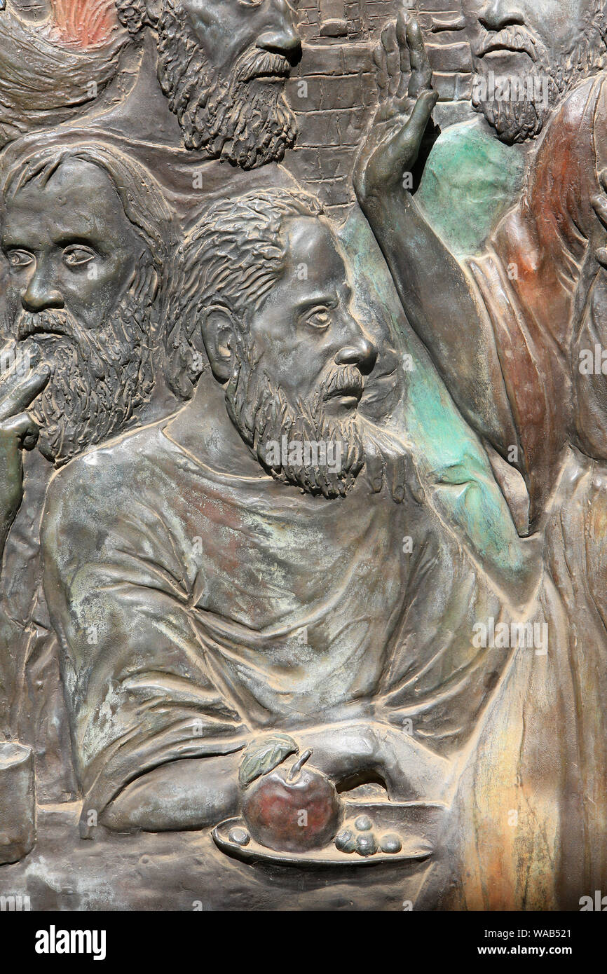 Détails. La negazione di San Pietro. Chiesa di San Pietro in Gallicantu. Gerusalemme. Israël. Foto Stock