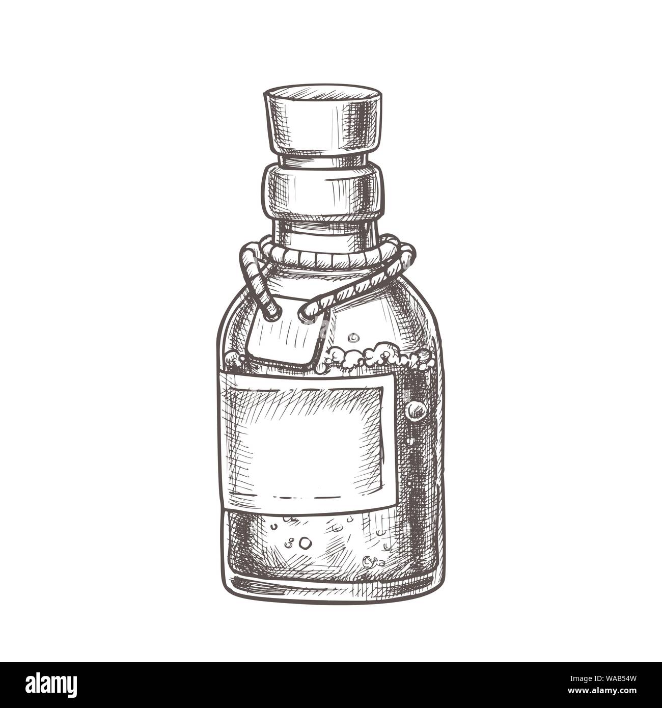 Fatto gorgogliare Potion Elixir bottiglia vettore monocromatica Illustrazione Vettoriale