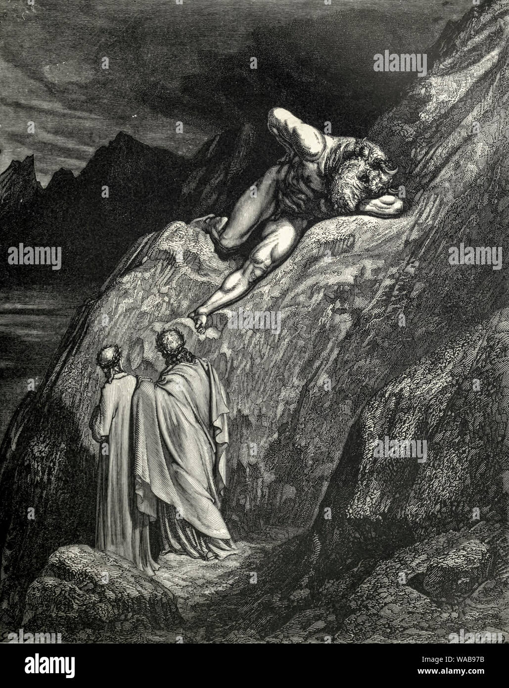 Gustave Doré il minotauro sulla roccia frantumata, incisione, 1866 Foto Stock