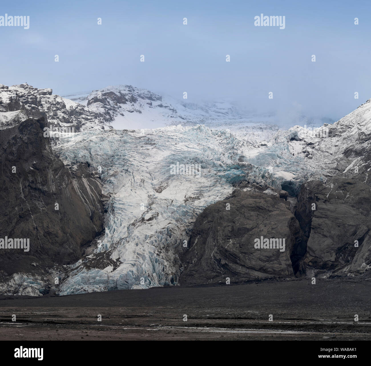 Raffica di origine glaciale, Gigjokull, ghiacciaio Eyjafjallajokull, Islanda Foto Stock