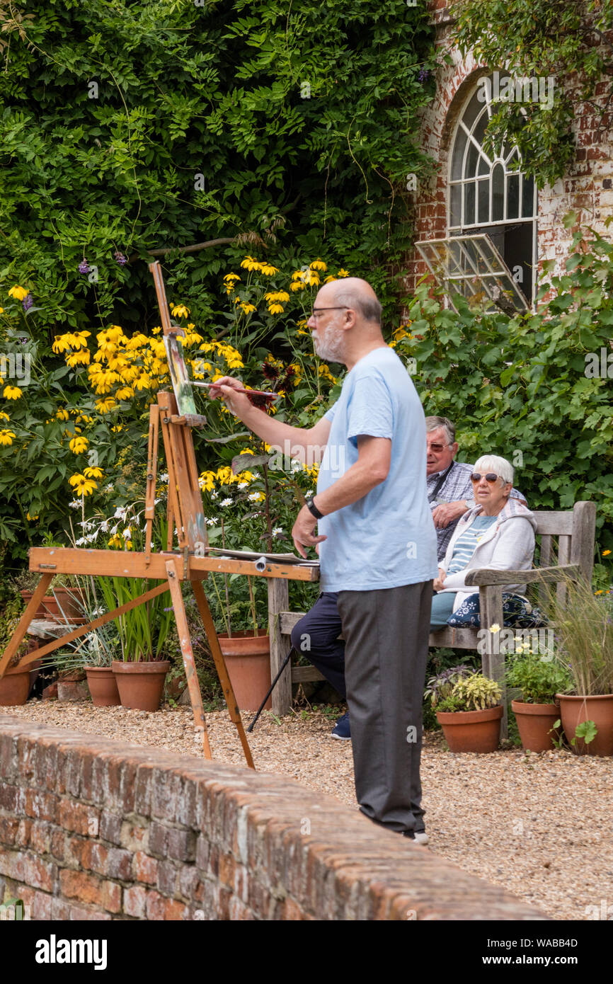 Artisti pittura presso il National Trust è Flatford Mill reso famoso dalla artista John Constable 1776 -1837, Suffolk, Inghilterra, Regno Unito Foto Stock