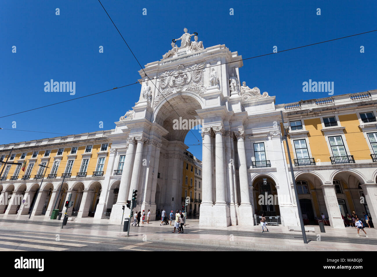 Arco da Rua Augusta, l'arco trionfale che si trova al en di Rua Augusta e si affaccia sulla Praza do Comercio, nel centro di Lisbona, Portogallo. Foto Stock