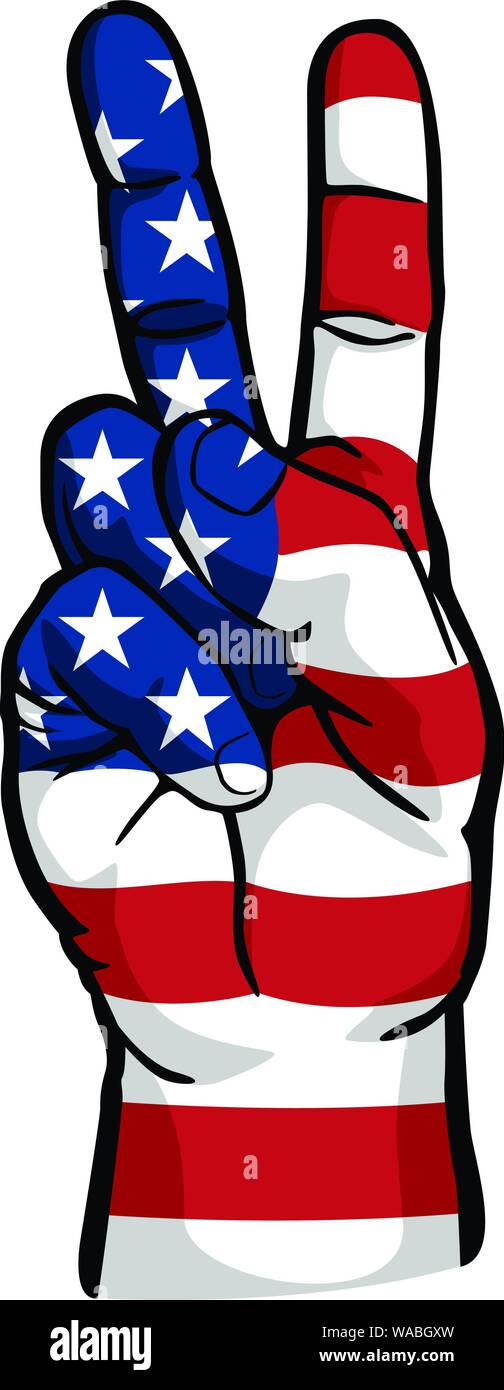 Stati Uniti d'America patriottica segno di pace simbolo Mano isolato illustrazione vettoriale Illustrazione Vettoriale
