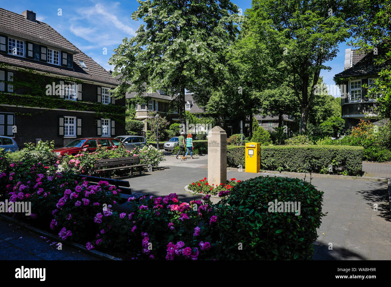 Essen, la zona della Ruhr, Renania settentrionale-Vestfalia, Germania - Margarethenhoehe insediamento è il primo tedesco di città giardino, 115 ettari di insediamento amministrare Foto Stock