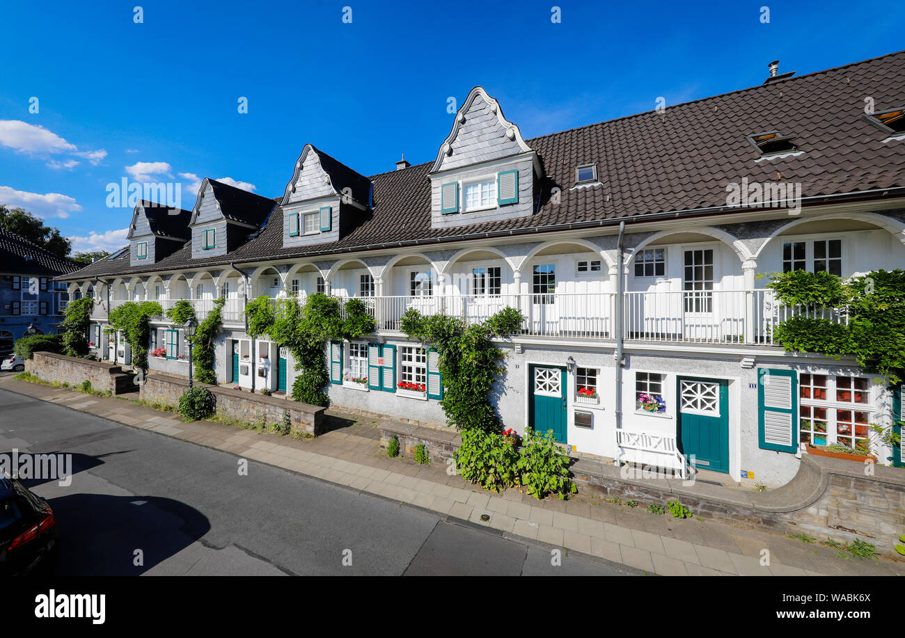 Essen, la zona della Ruhr, Renania settentrionale-Vestfalia, Germania - Margarethenhoehe insediamento è considerato il primo tedesco di città giardino, 115 ettari di insediamento Foto Stock