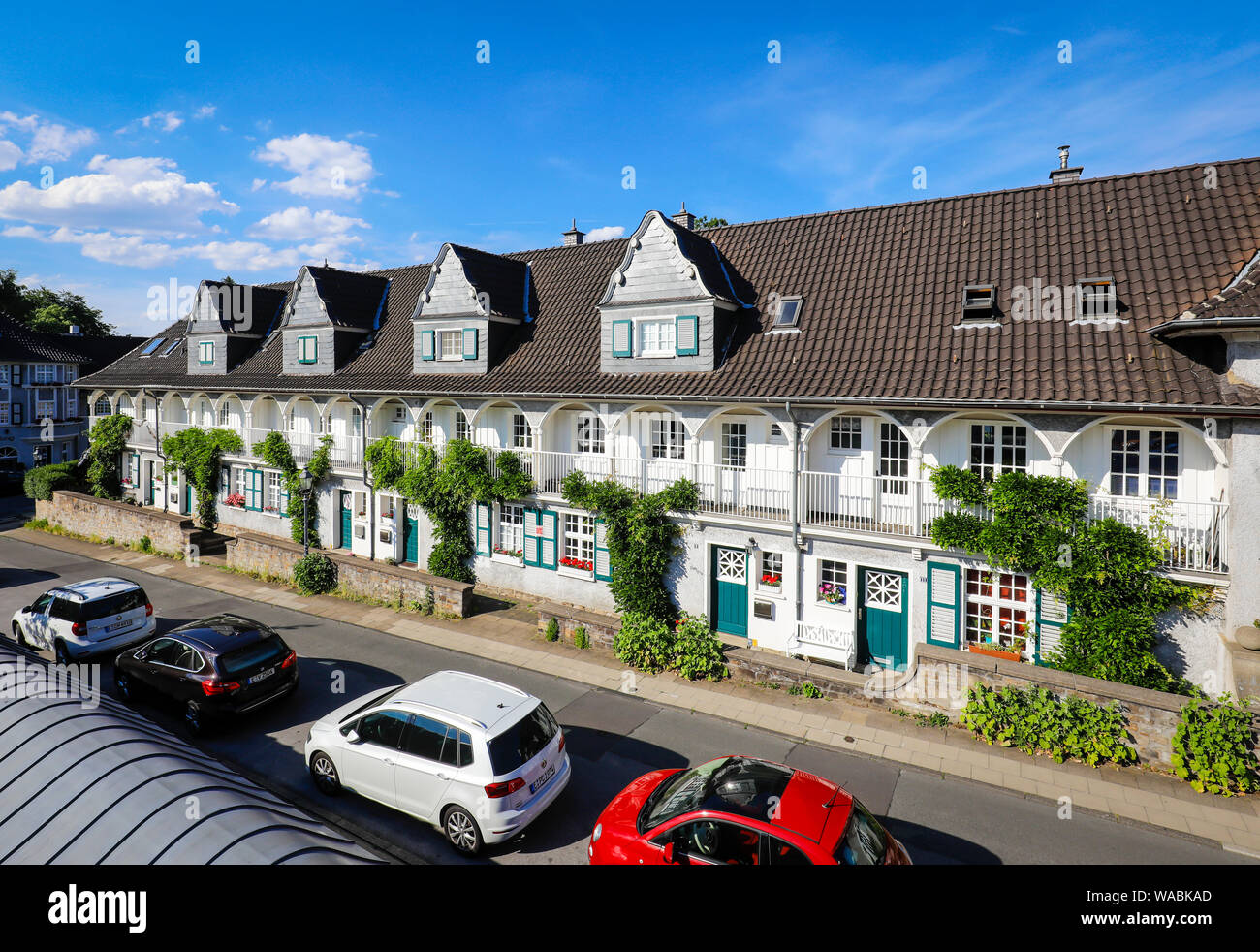 Essen, la zona della Ruhr, Renania settentrionale-Vestfalia, Germania - Margarethenhoehe insediamento è considerato il primo tedesco di città giardino, 115 ettari di insediamento Foto Stock