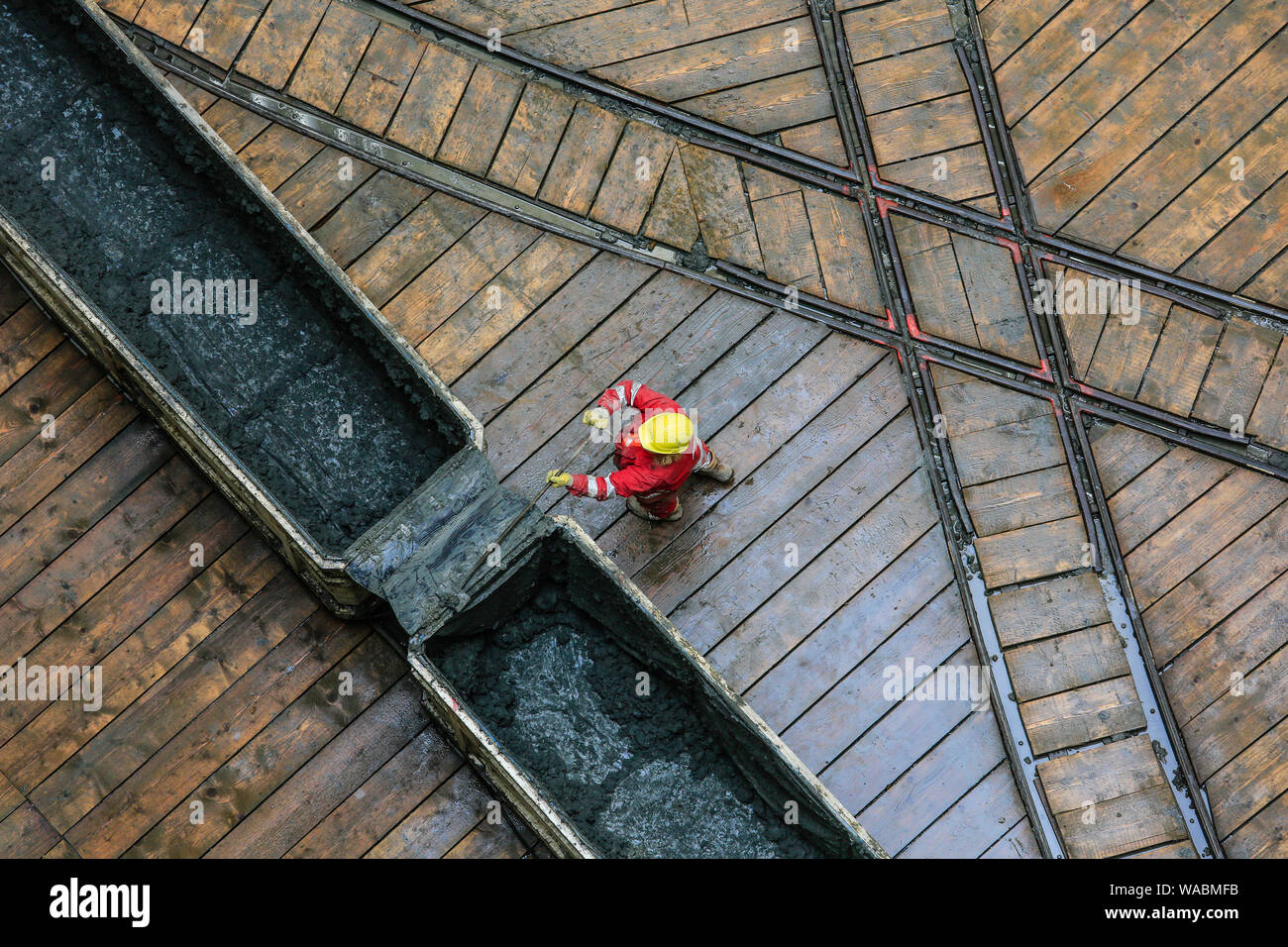 Oberhausen, la zona della Ruhr, Renania settentrionale-Vestfalia, Germania - Emscher conversione, nuova costruzione dell'Emscher fogna AKE, tunnel tuebbing guida a sha Foto Stock