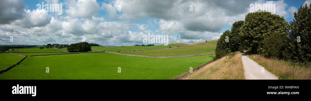 Paesaggio panoramico dalla Tissington Trail guardando ad ovest, DERBYSHIRE REGNO UNITO. Foto Stock