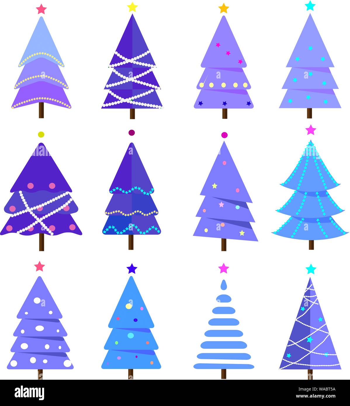 Grande raccolta di alberi di Natale, moderno, interessante design piatto. Illustrazione Vettoriale