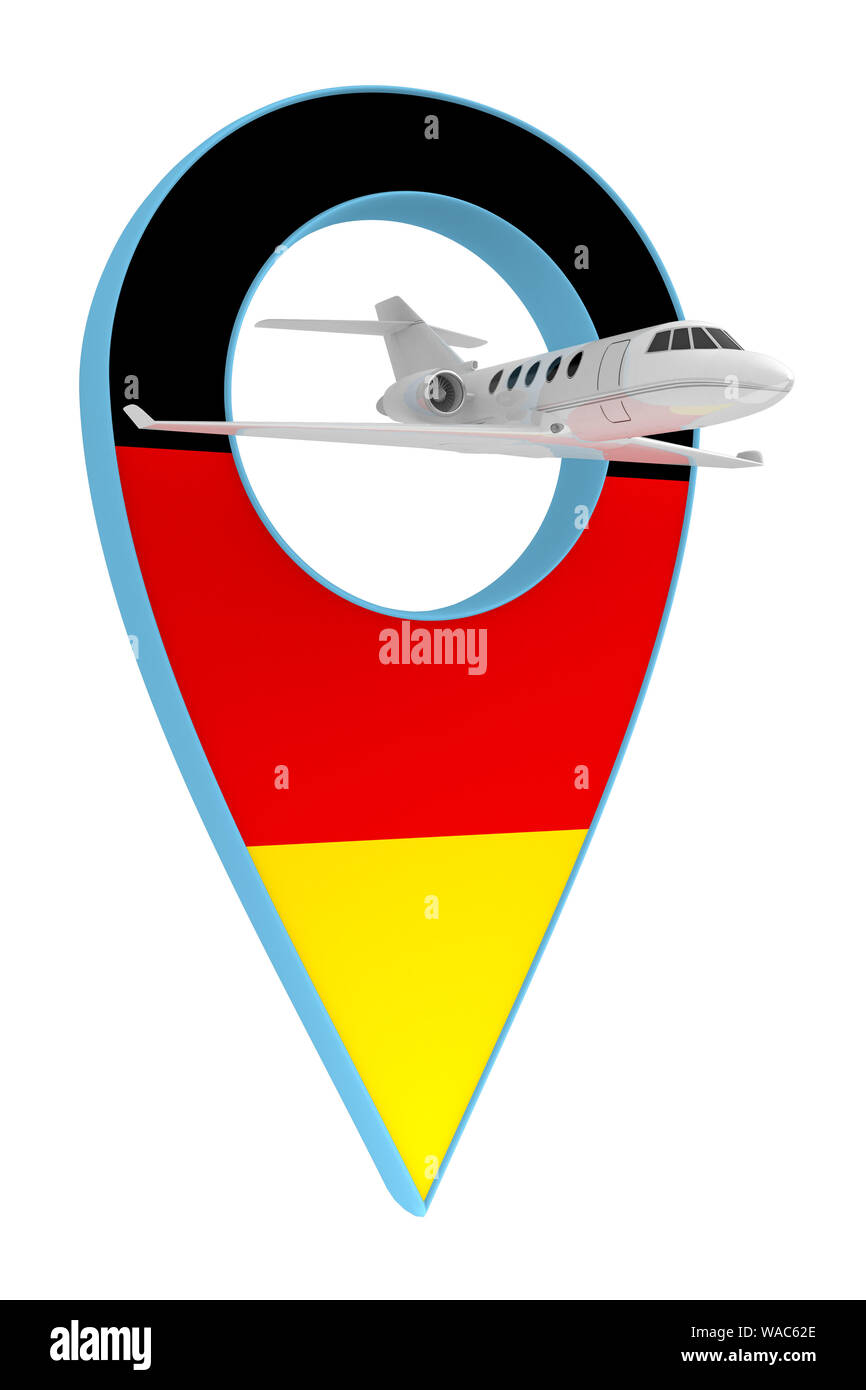 Aereo privato con pin bandiera di navigazione in Germania. Il rendering 3D Foto Stock