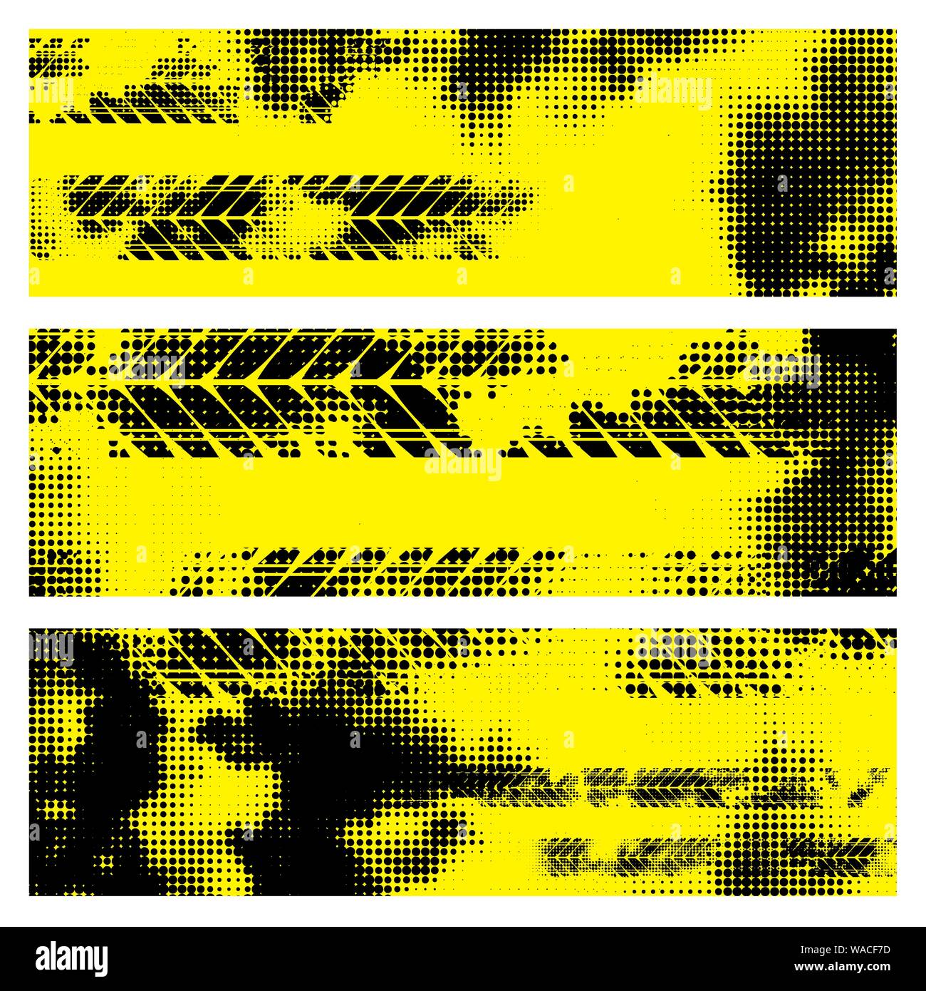 Mezzitoni neri pneumatico via silhouettes banner giallo isolato su sfondo bianco Illustrazione Vettoriale