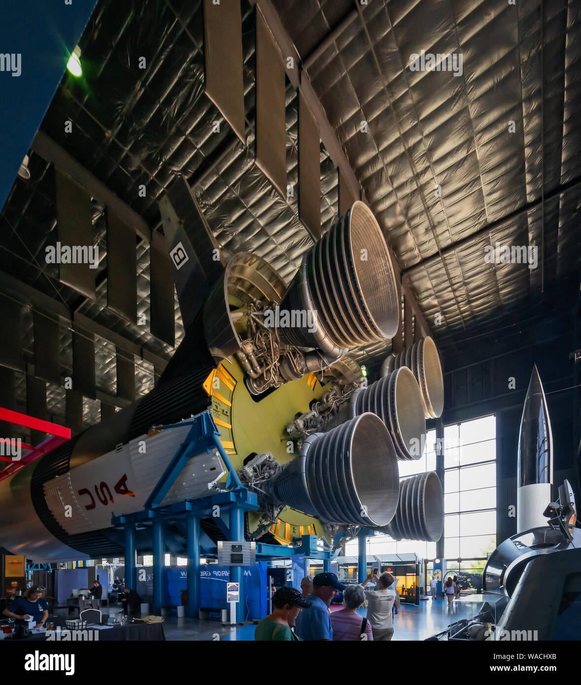 La storia di Le Mans volo spaziale è in esposizione presso lo spazio e Rocket Center di Huntsville, Alabama. Questo è il cinquantesimo anniversario dello sbarco sulla luna. Foto Stock