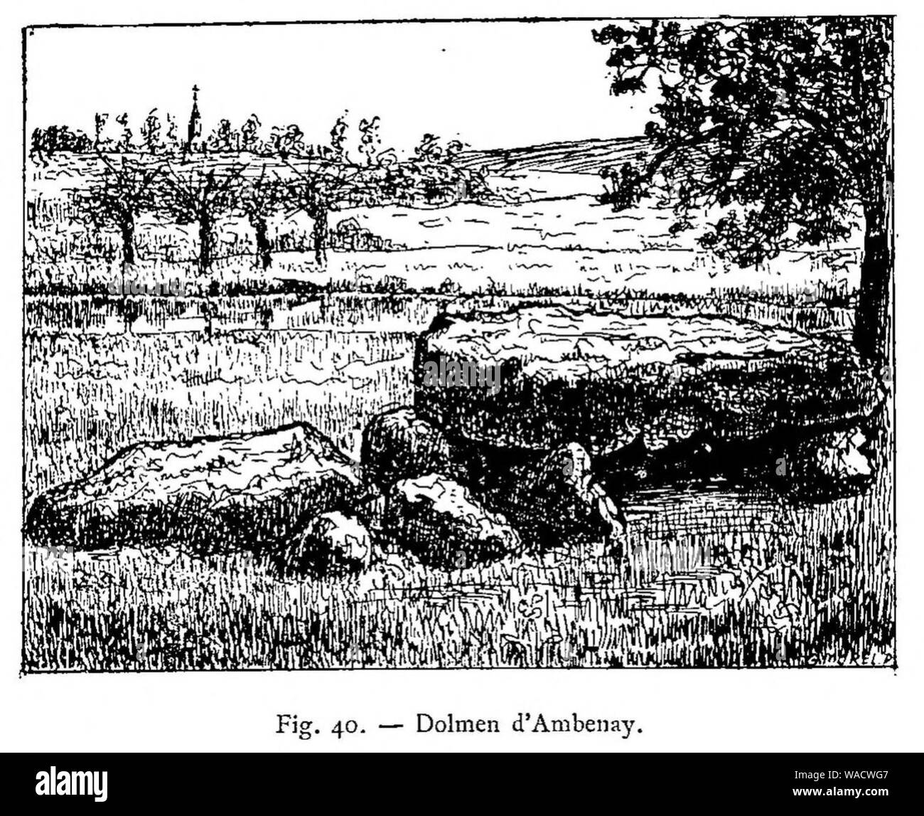 Dolmen de Rugles à Ambenay dessiné par Desloges en 1902. Foto Stock