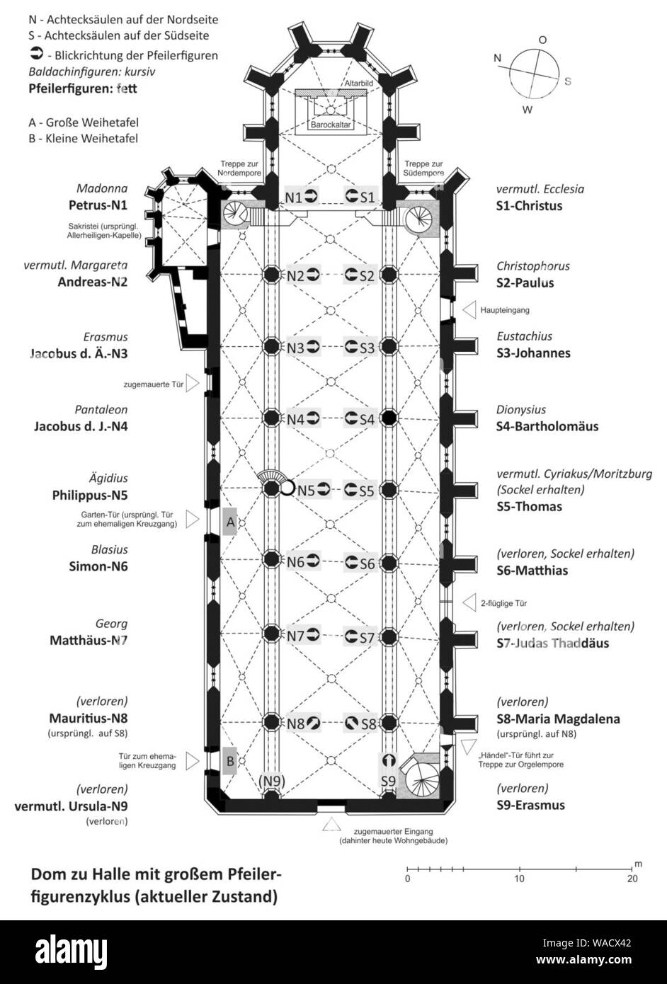 Dom Halle Grundriss Pfeilerfiguren. Foto Stock