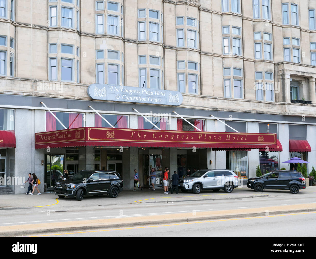Il Congress Plaza Hotel, presumibilmente la maggior parte haunted hotel in Chicago, Illinois. Foto Stock