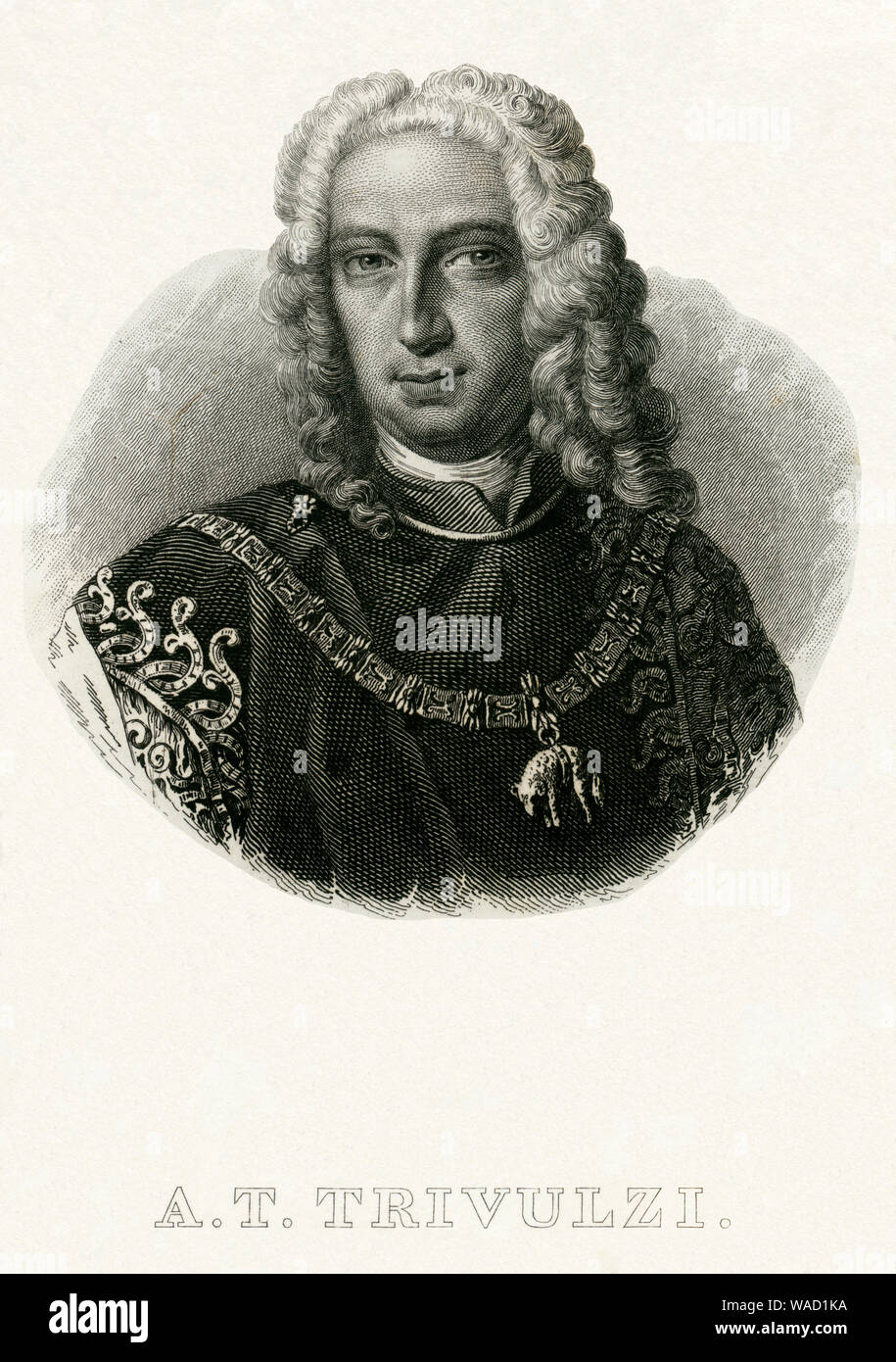 Europa, Italien, Lombardei, Mailand, Fürst Antonio Tolomeo Trivulzio, Wohltäter und Gründer von einem Pflegeheim in Mailand, Stahlstich, wahrscheinlich um 1850er Jahre . / Europa, Italia, Lombardia, Milano, il Principe Antonio Tolomeo Trivulzio, donatore e benefattore di una casa di cura per i poveri a Milano, acciaio incisione, probabilmente da circa 1850th . Foto Stock
