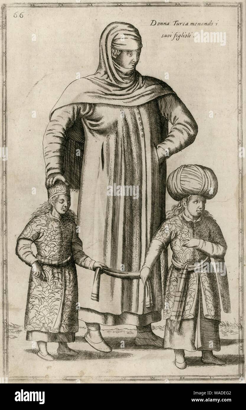 Donna Turca menando suoi figlioli - Nicolay Nicolas De - 1580. Foto Stock