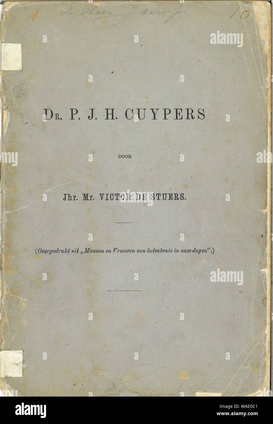 Il dott. P.J.H. Cuypers porta Jhr. Il Sig. Victor de Stuers (Overdrukt uit 'Mannen Vrouwen en van beteekenis in onze dagen'.) il coperchio. Foto Stock