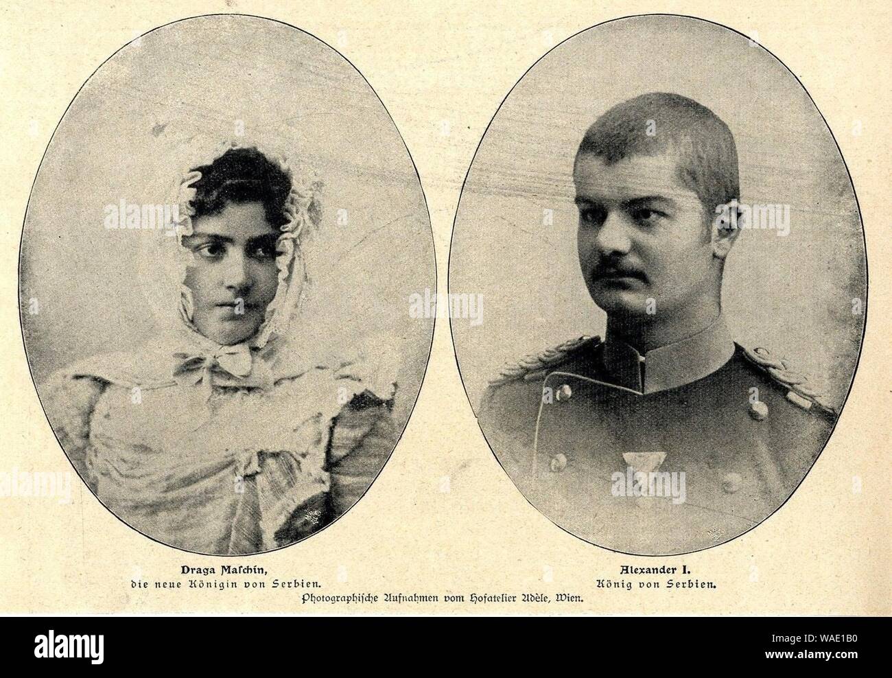 Draga Maschin & Alexander I. König von Serbien, 1900. Foto Stock