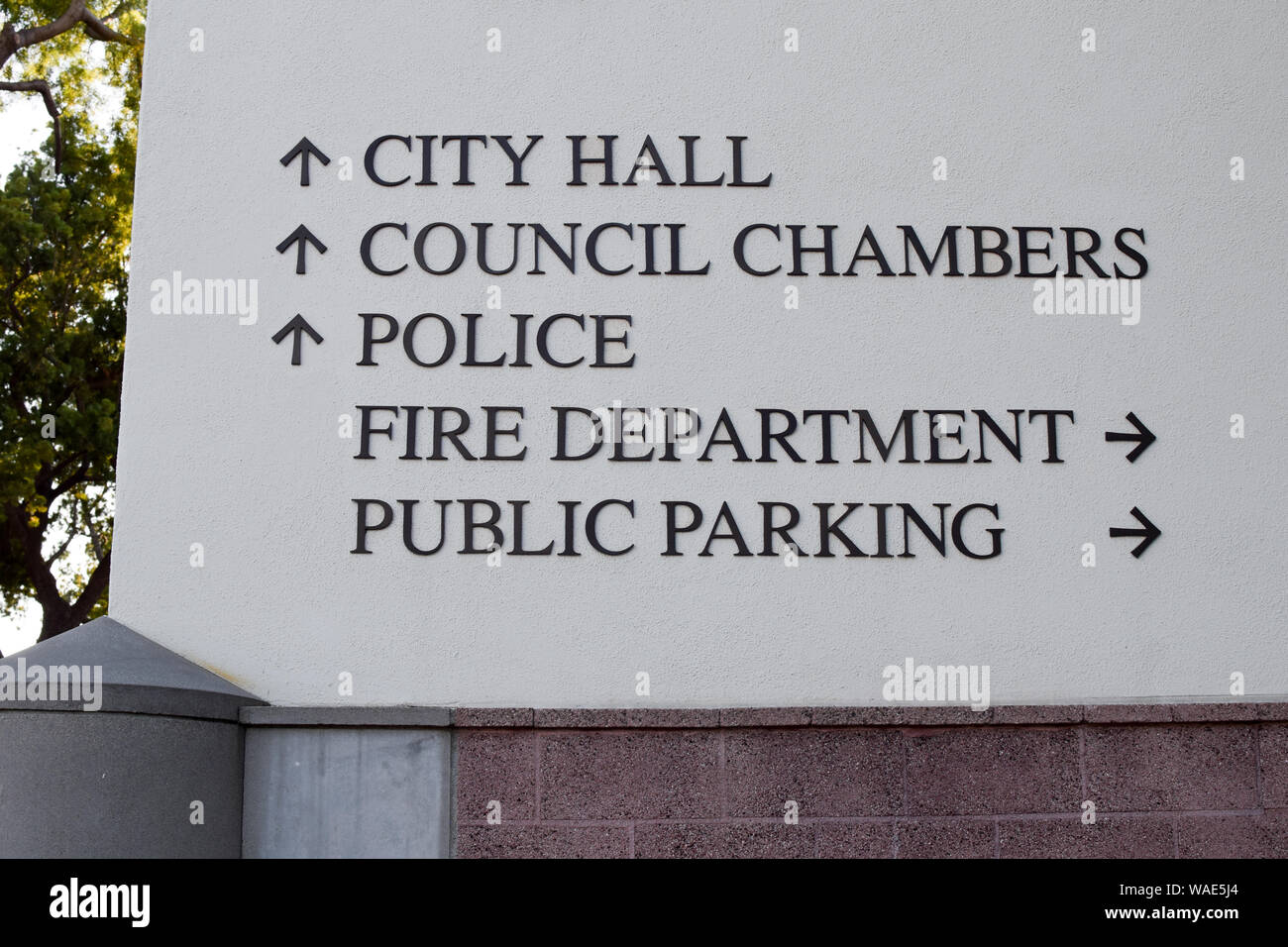 Segno per i servizi municipali, South Pasadena CA Foto Stock