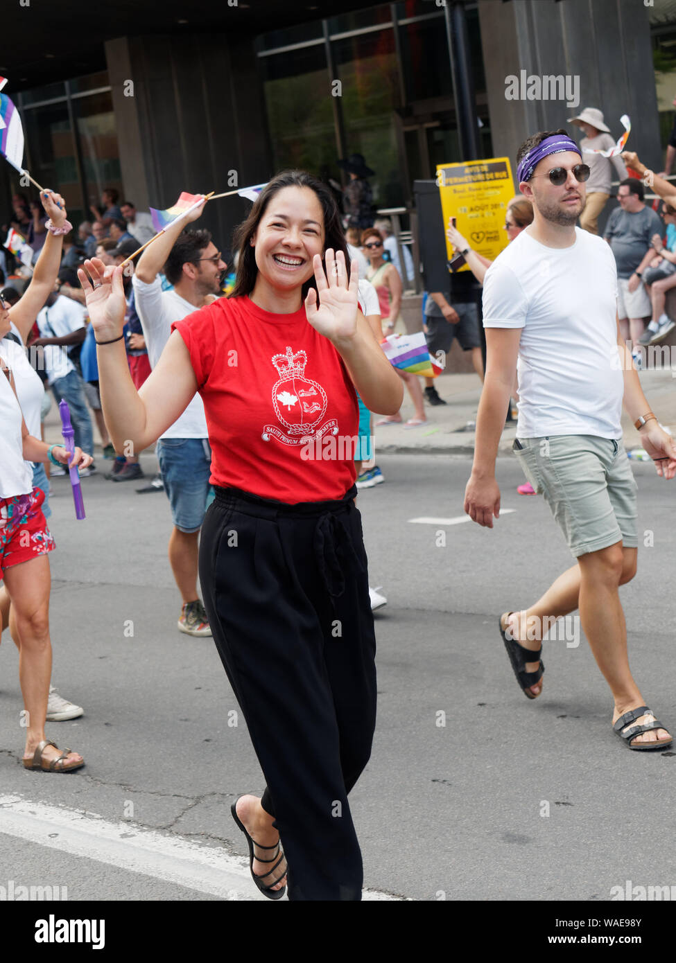 Montreal, Canada 8/18/2019.I membri della Guardia Costiera canadese partecipa al Montreal Pride Parade nel centro di Montreal. Foto Stock