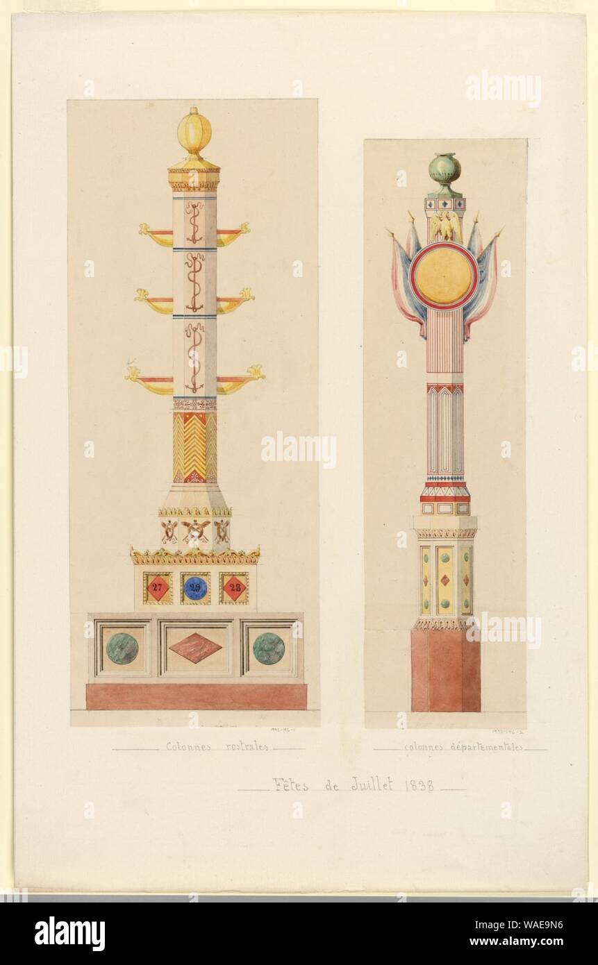 Disegno, 'Colonnes rostrales, fetes de Juillet 1838', 1838 Foto Stock