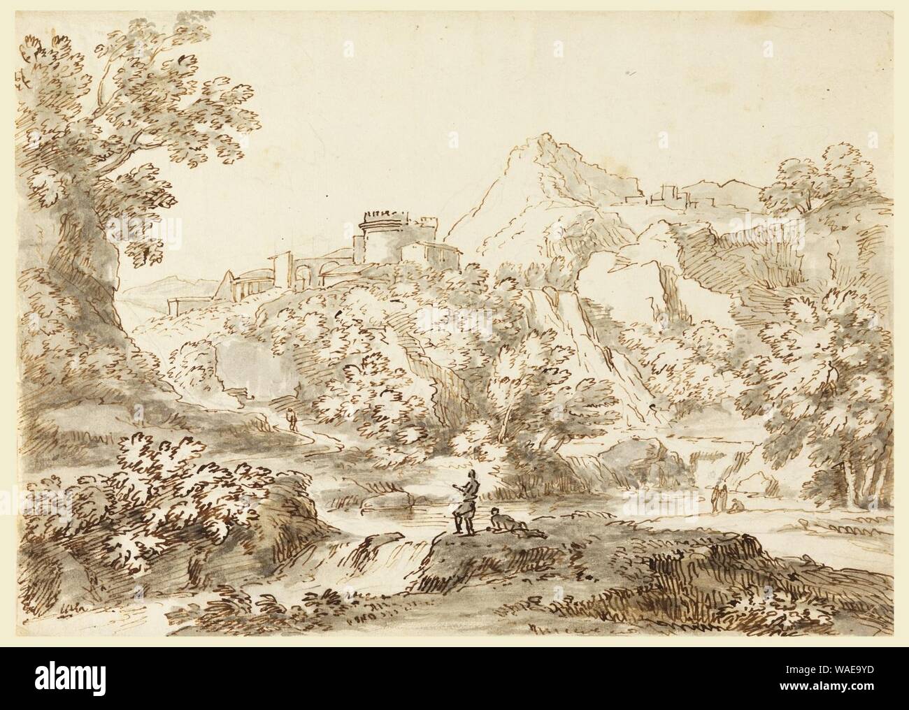 Disegno di un paesaggio con Città, 1750-1770 Foto Stock