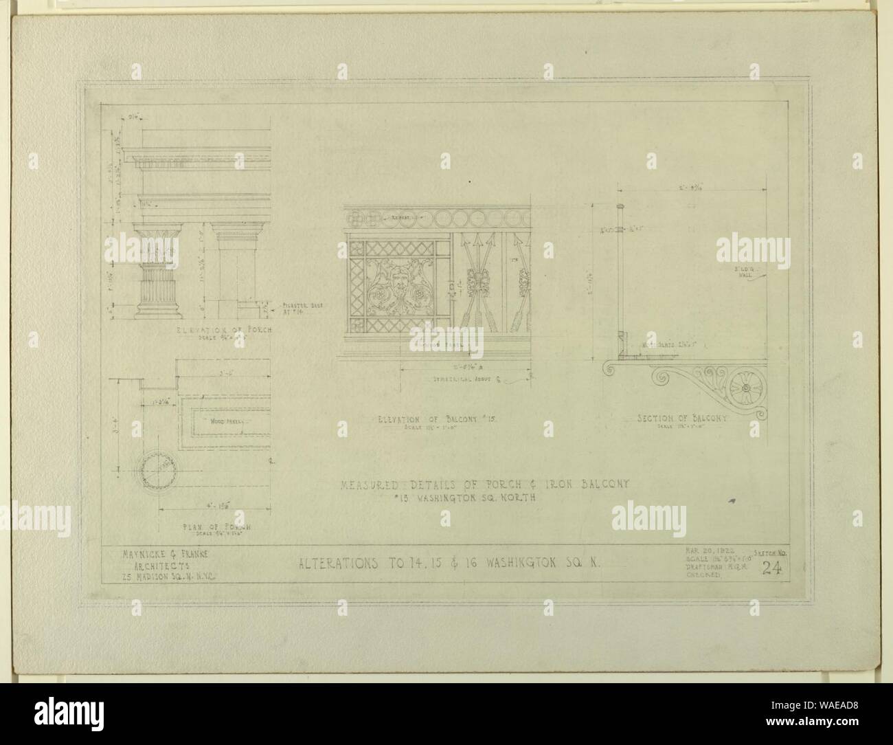 Disegno, alterazioni a 14 15 16 Washington Square North, lo schema n. 24, Marzo 20, 1922 Foto Stock