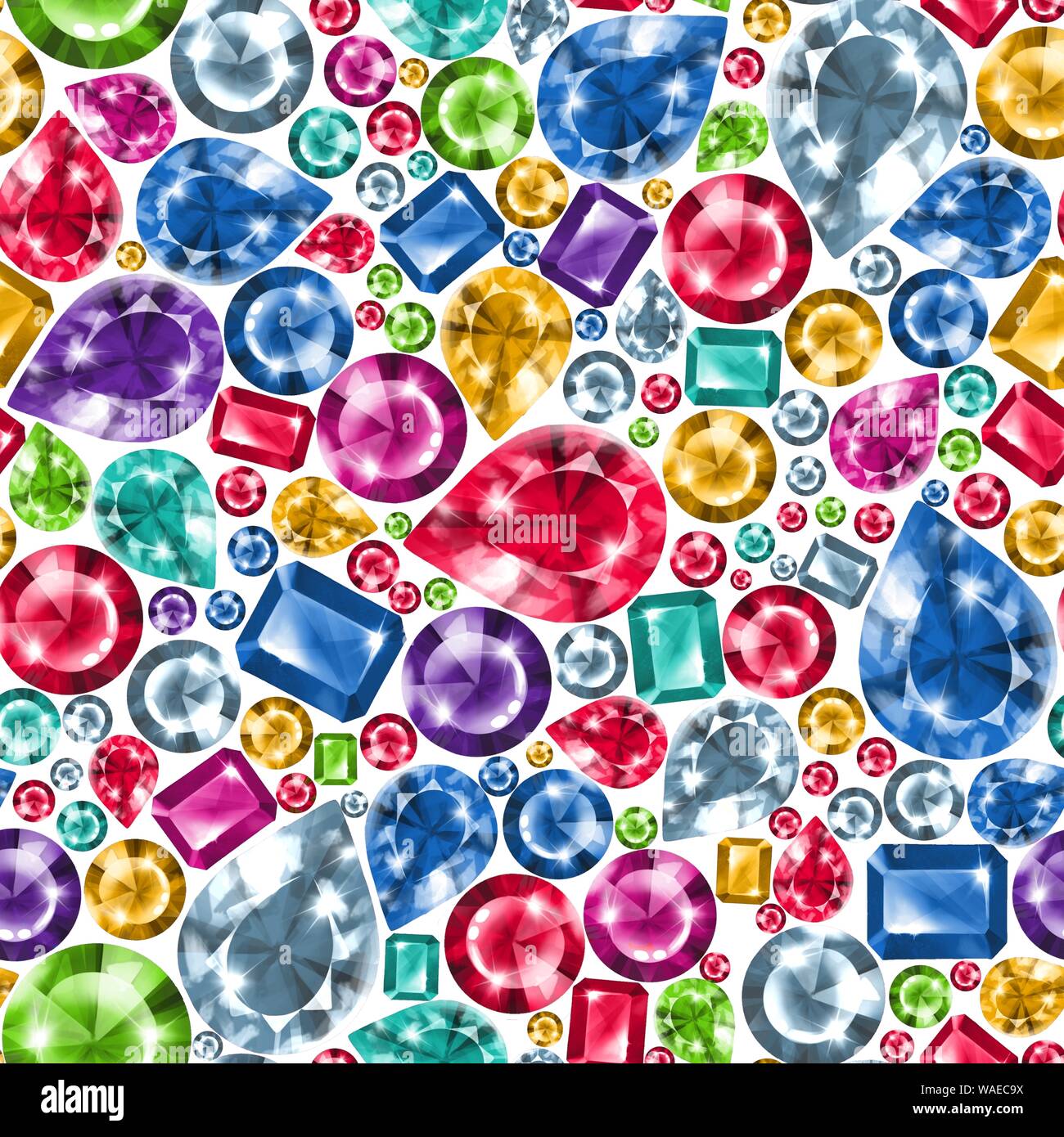 Seamless colorate Pietre preziose Diamanti pattern sul bianco. Gioielli di lusso. sfondo Foto Stock