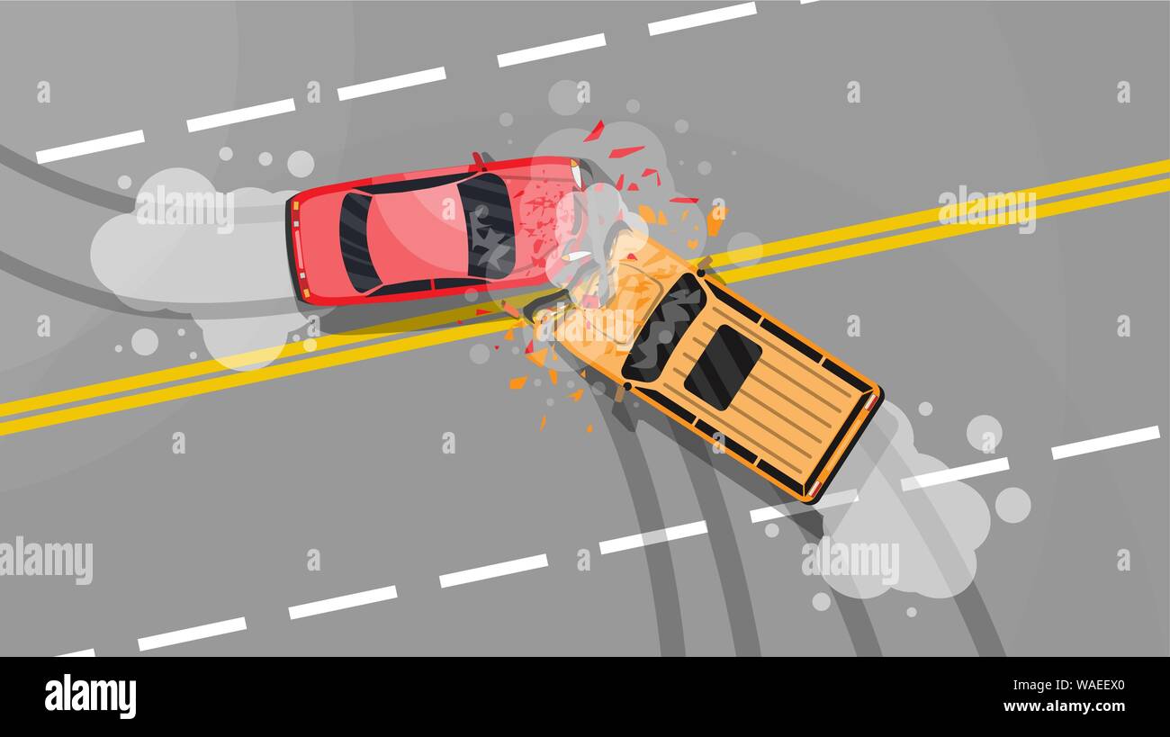 Incidente stradale tra due vetture. Illustrazione Vettoriale