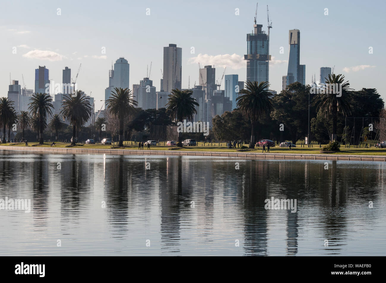 Pomeriggio invernale all'Albert Park Lake, Melbourne, Australia, il lago si trova vicino al centro della città e il St Kilda Road il distretto commerciale. Foto Stock