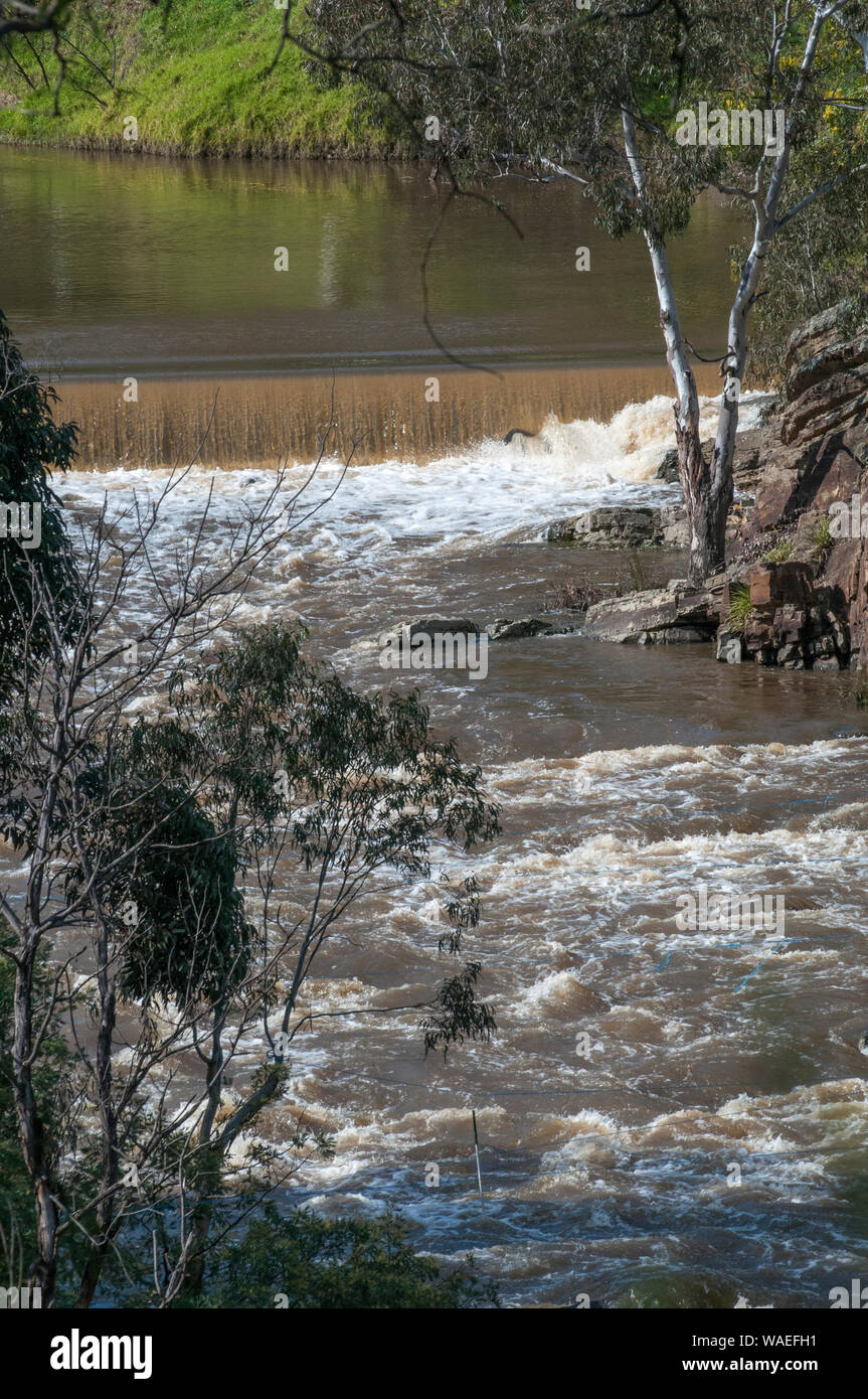 1840s weir a Dights cade sul Fiume Yarra, Melbourne, Victoria, Australia Foto Stock