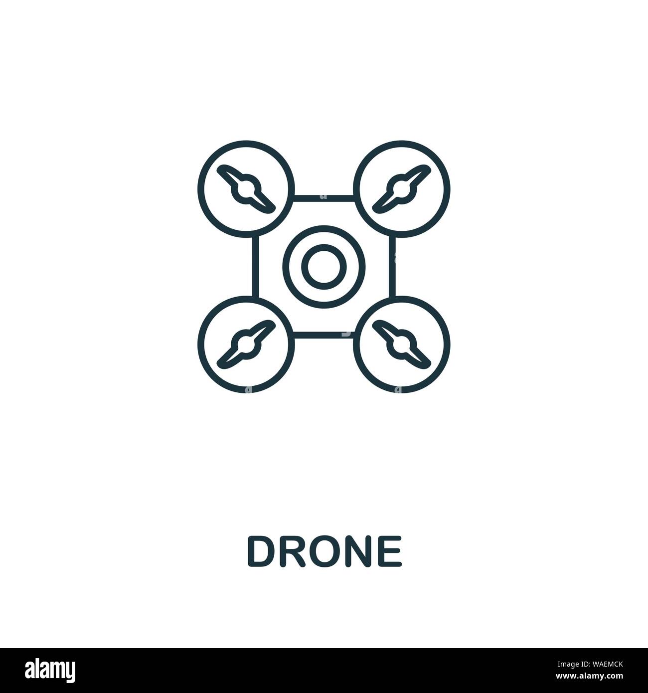 Icona del contorno del drone. Design creativo dalla collezione di icone dei dispositivi intelligenti. Icona del profilo del drone Premium. Per web design, applicazioni, software e stampa. Illustrazione Vettoriale