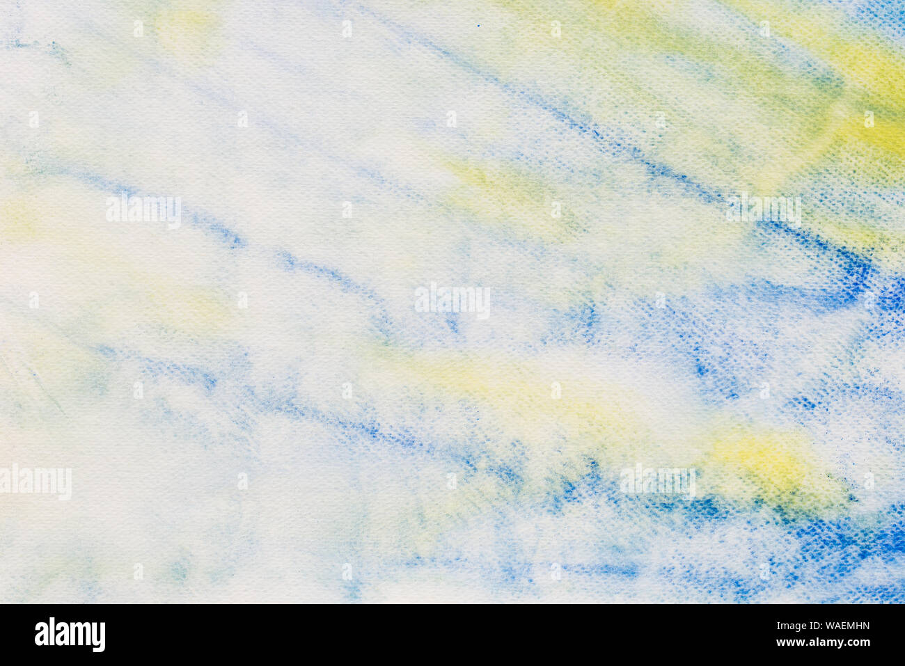 Dipinti ad acquerello texture di sfondo: bianco, blu e gialli Foto Stock