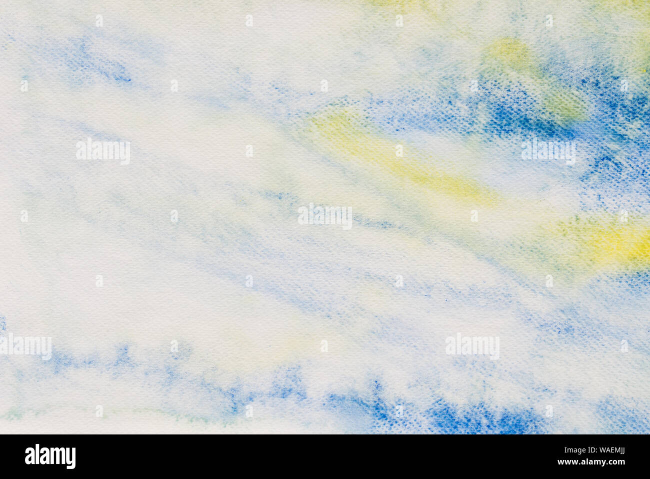 Dipinti ad acquerello texture di sfondo: bianco, blu e gialli Foto Stock