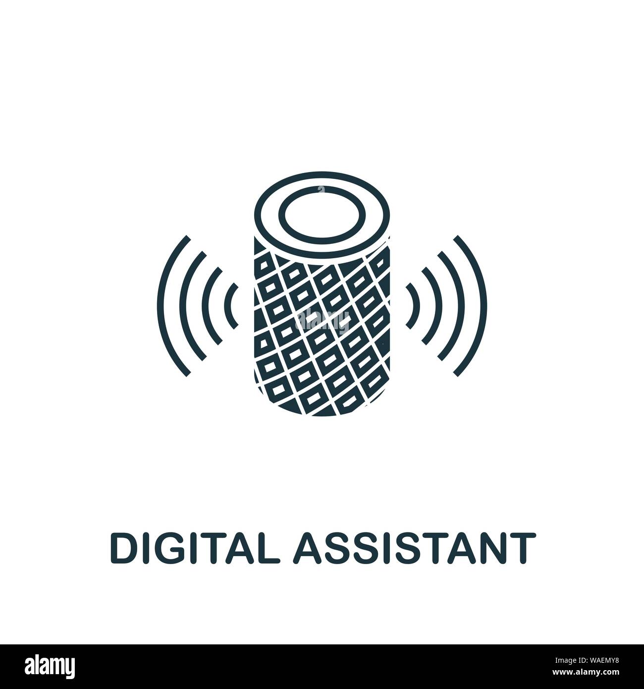 Icona del contorno dell'assistente digitale. Design creativo dalla collezione di icone dei dispositivi intelligenti. Icona del profilo dell'assistente digitale Premium. Per il web design, le app Illustrazione Vettoriale