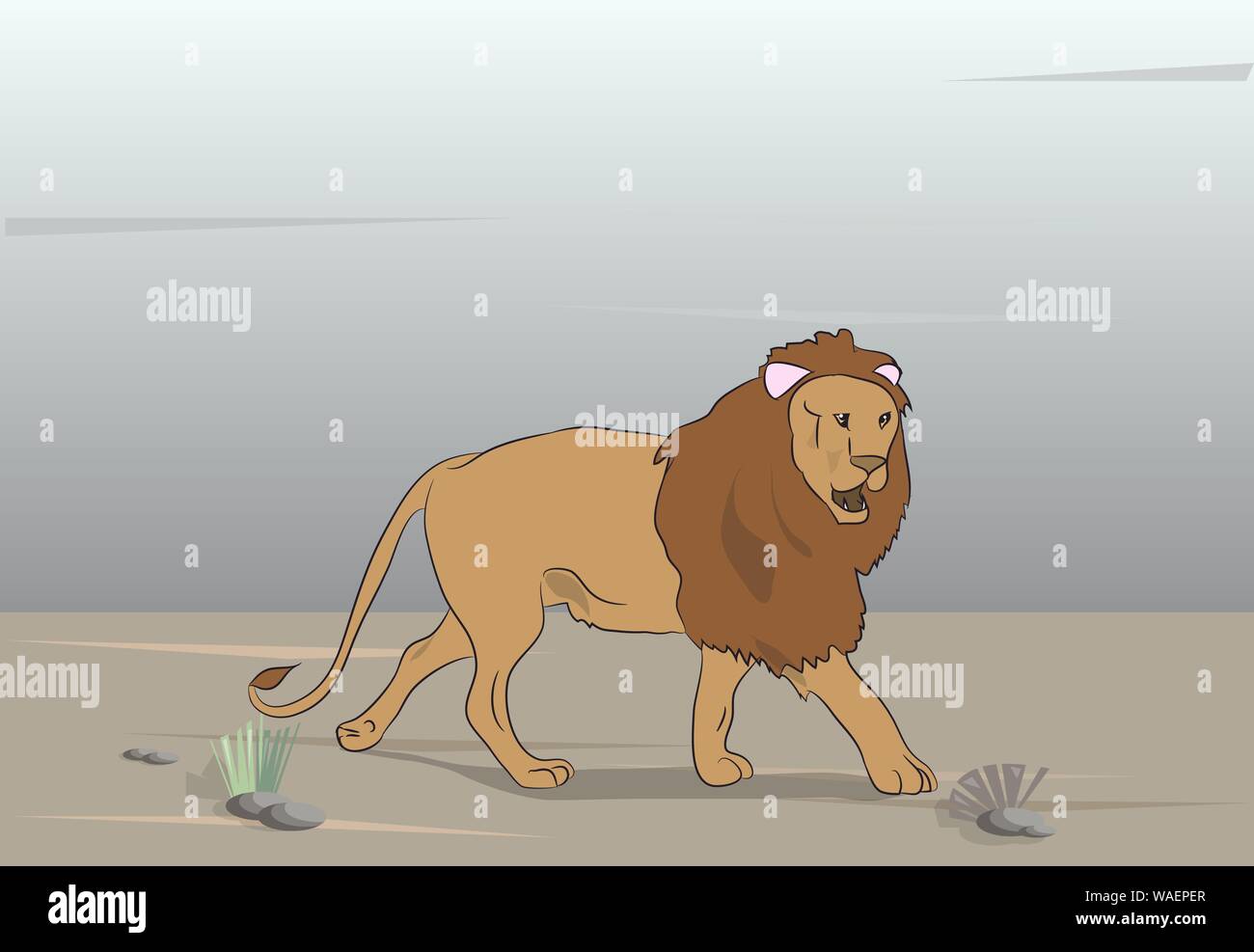 Lion si trova sulla natura, vettore lion giace sulla natura Illustrazione Vettoriale