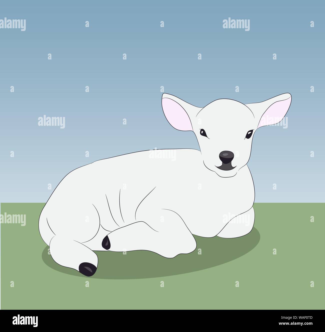 Poco bianco agnello giacente sulla natura, vettore Illustrazione Vettoriale