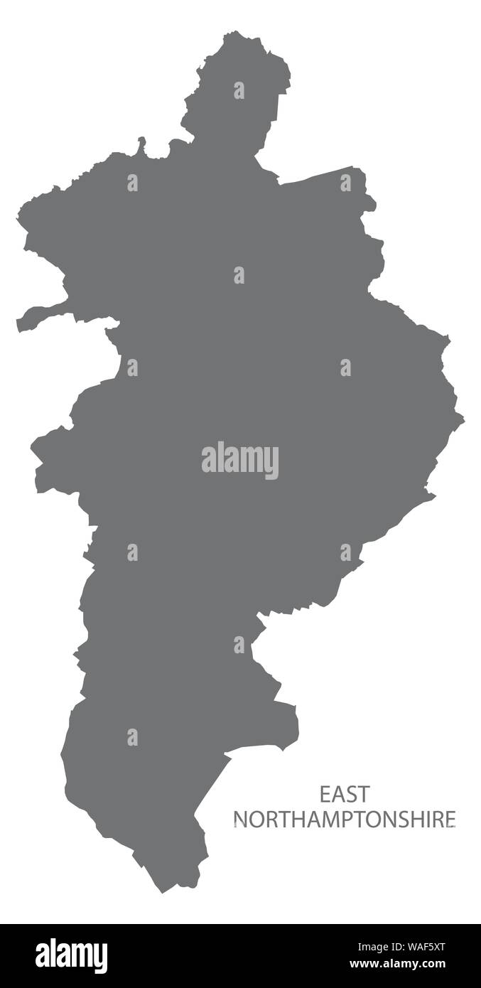 Oriente Northamptonshire grigio mappa del Distretto di East Midlands England Regno Unito Illustrazione Vettoriale