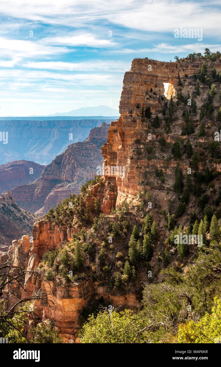 Formazione di roccia angeli finestra, Cape Royal, North Rim, il Parco Nazionale del Grand Canyon, Arizona, Stati Uniti d'America Foto Stock