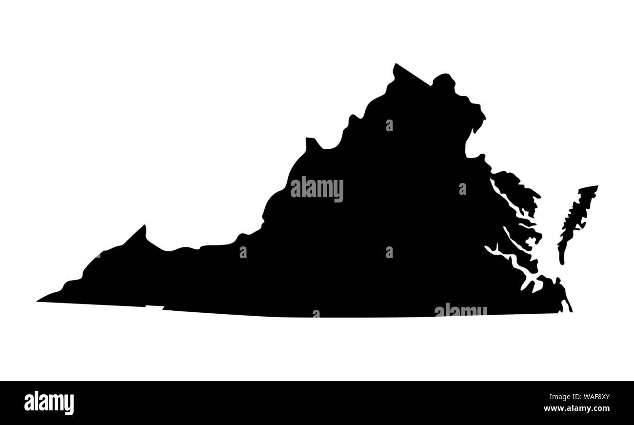 Virginia sagoma scura mappa isolati su sfondo bianco Illustrazione Vettoriale